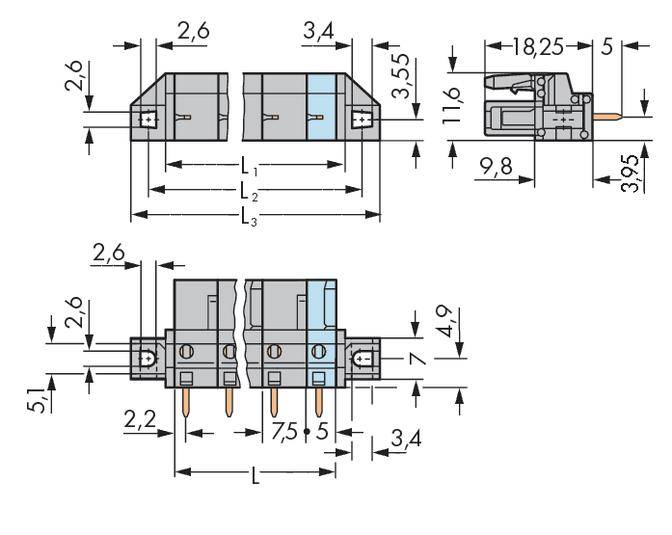 WAGO Buchsengehäuse-Platine 232 Polzahl Gesamt 6 Rastermaß: 7.50 mm 232-736/031-000 25 St.