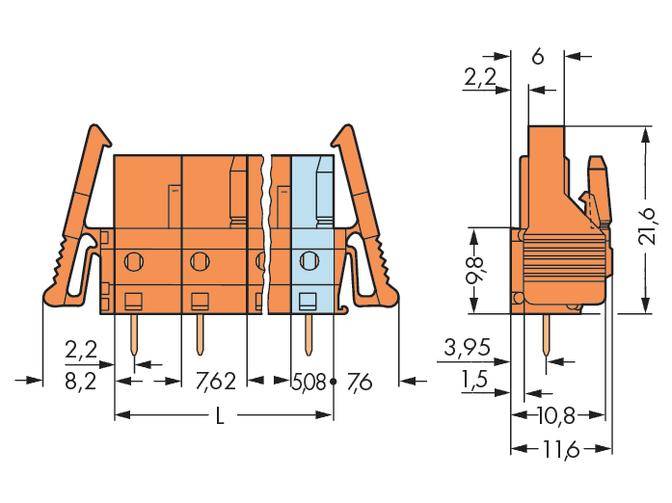 WAGO Buchsengehäuse-Platine 232 Polzahl Gesamt 3 Rastermaß: 7.62 mm 232-763/039-000 50 St.