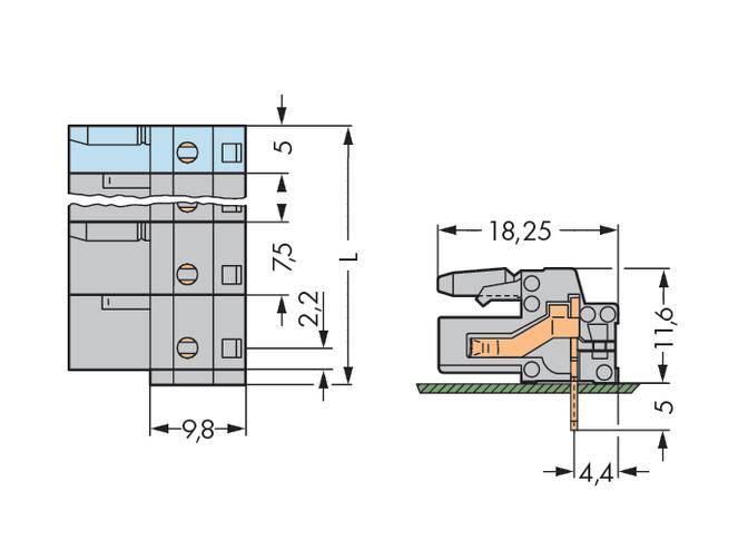 WAGO Buchsengehäuse-Platine 232 Polzahl Gesamt 9 Rastermaß: 7.50mm 232-839/039-000 25St.