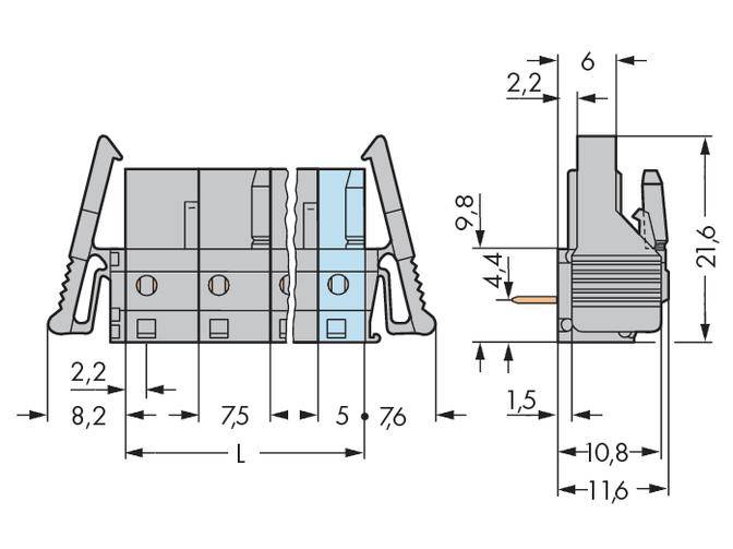 WAGO Buchsengehäuse-Platine 232 Polzahl Gesamt 3 Rastermaß: 7.50mm 232-833/039-000 50St.
