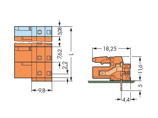 WAGO Buchsengehäuse-Platine 232 Polzahl Gesamt 5 Rastermaß: 7.62mm 232-865 50St.
