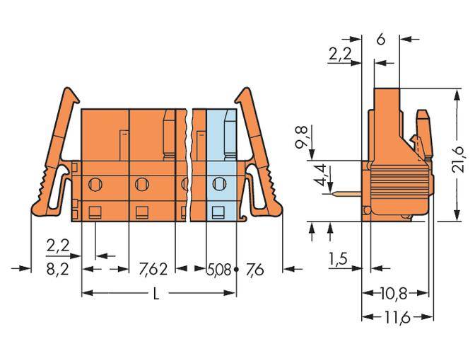 WAGO Buchsengehäuse-Platine 232 Polzahl Gesamt 6 Rastermaß: 7.62mm 232-866/039-000 25St.