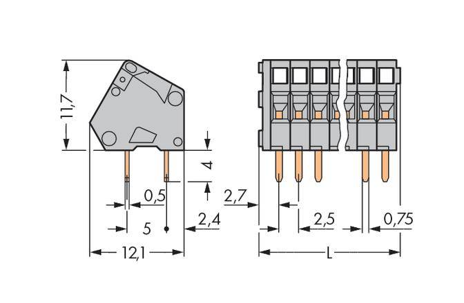 WAGO 233-136 Federkraftklemmblock 0.50mm² Polzahl 36 Grau 40St.