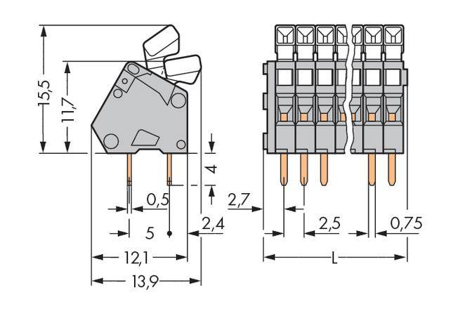 WAGO 233-207 Federkraftklemmblock 0.50mm² Polzahl 7 Grau 240St.