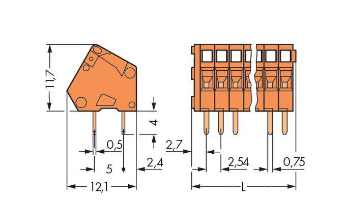 WAGO 233-410 Federkraftklemmblock 0.50mm² Polzahl 10 Orange 180St.