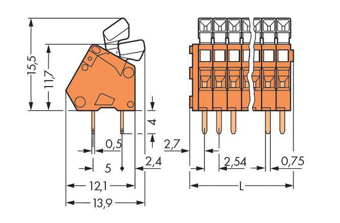 WAGO 233-509 Federkraftklemmblock 0.50mm² Polzahl 9 Orange 200St.