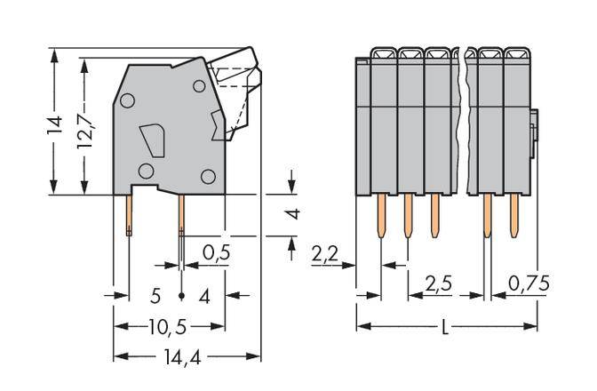 WAGO 234-203 Federkraftklemmblock 0.50mm² Polzahl 3 Grau 520St.