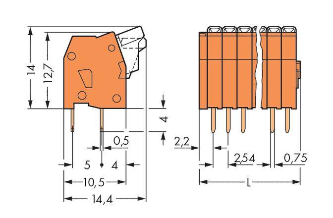 WAGO 234-536 Federkraftklemmblock 0.50mm² Polzahl 36 Orange 40St.