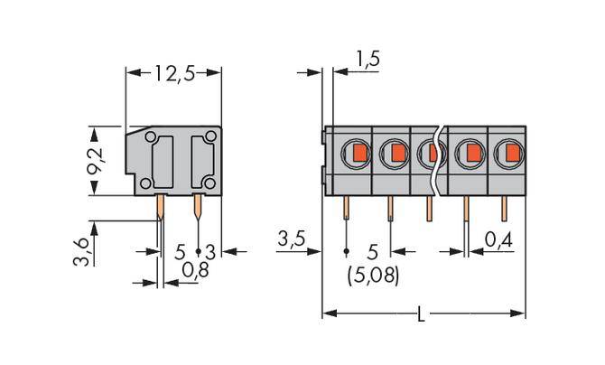 WAGO 235-416 Federkraftklemmblock 1.50mm² Polzahl 16 Grau 60St.