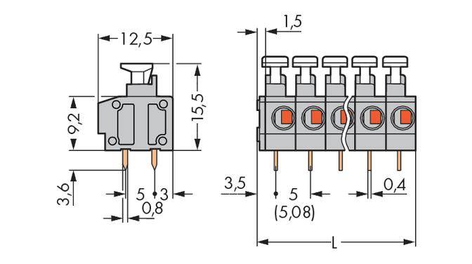 WAGO 235-408/332-000 Federkraftklemmblock 0.75mm² Polzahl 8 Grau 100St.