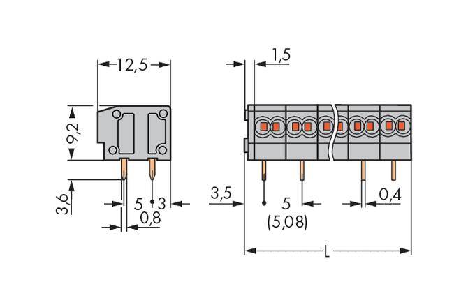 WAGO 235-453 Federkraftklemmblock 0.34mm² Polzahl 3 Grau 280St.