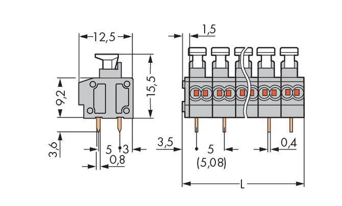 WAGO 235-455/331-000 Federkraftklemmblock 0.34mm² Polzahl 5 Grau 180St.