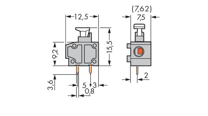 WAGO 235-752/331-000 Federkraftklemmblock 0.75mm² Polzahl 1 Dunkelgrau 600St.