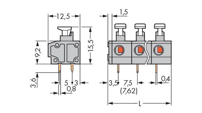 WAGO 235-505/331-000 Federkraftklemmblock 0.75mm² Polzahl 5 Grau 120St.