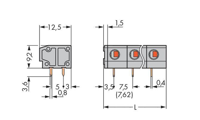 WAGO 235-504 Federkraftklemmblock 1.50mm² Polzahl 4 Grau 140St.