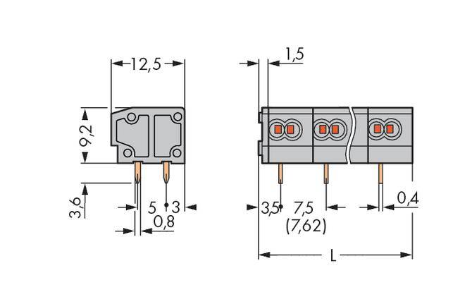 WAGO 235-553 Federkraftklemmblock 0.34mm² Polzahl 3 Grau 200St.