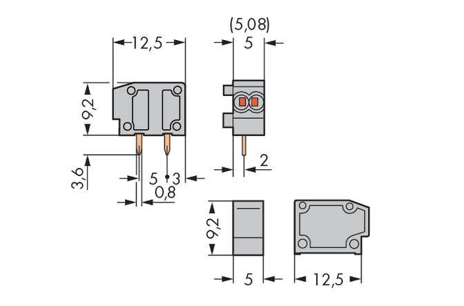WAGO 235-712 Federkraftklemmblock 0.34mm² Polzahl 1 Dunkelgrau 800St.