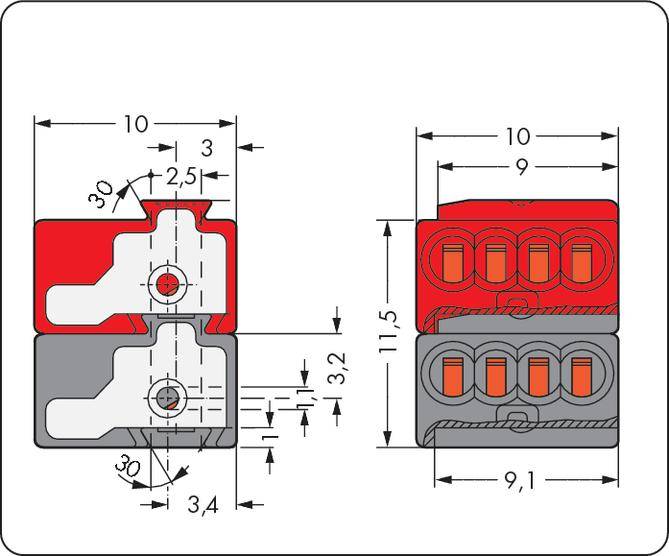 WAGO 243-211 Dosenklemme flexibel: - starr: 0.28-0.5mm² Polzahl: 8 500 St. Dunkelgrau, Rot
