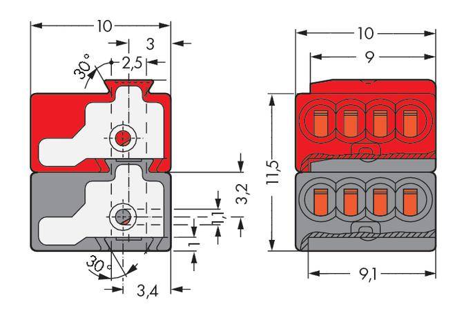 WAGO 243-211 Dosenklemme flexibel: - starr: 0.28-0.5mm² Polzahl: 8 500 St. Dunkelgrau, Rot