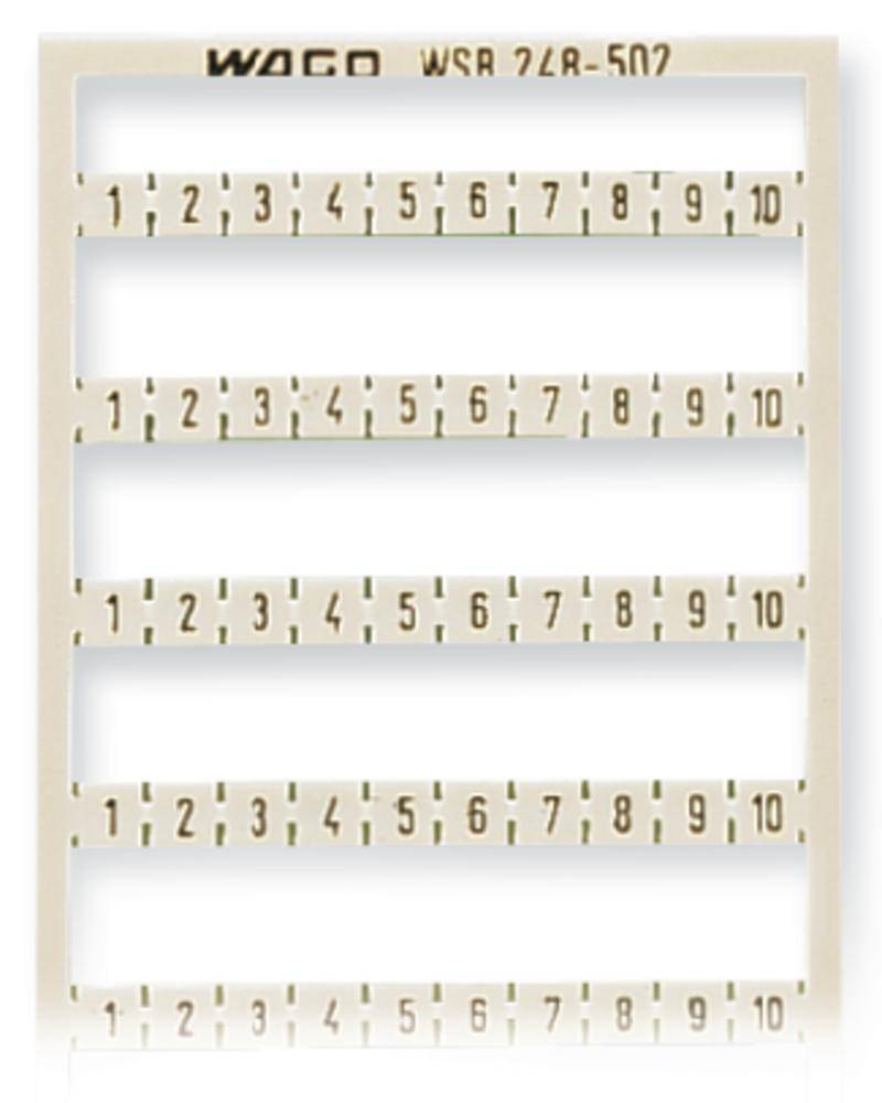 Ein Rahmen mit nummerierten Etiketten von 1 bis 10 auf sechs Reihen, jeweils mit der Aufschrift 'WAGO WSB 248-502' oben.