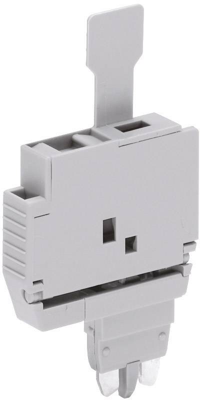 Grauer elektrischer Schalter, rechteckig, mit Hebelmechanismus oben, zum Einbau in elektronische Geräte geeignet.