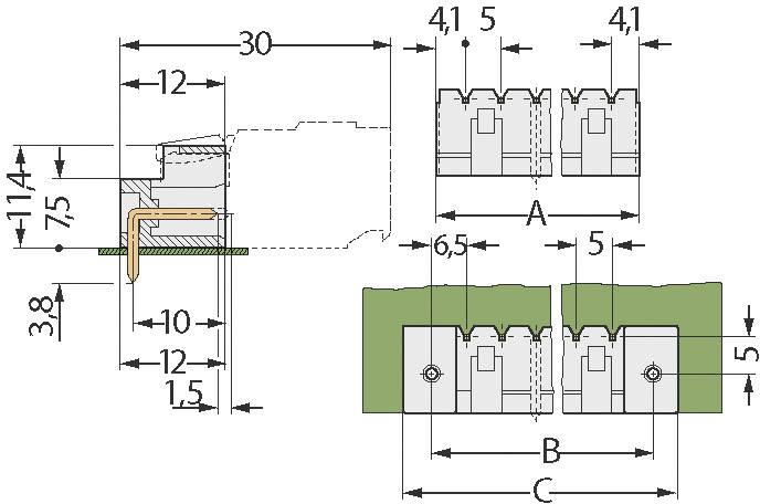 WAGO Stiftgehäuse-Platine 721 Polzahl Gesamt 2 Rastermaß: 5mm 721-432/001-000