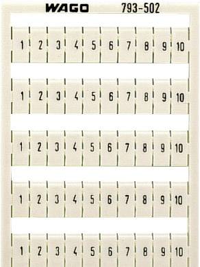 Eine beige Platte mit fünf Reihen von nummerierten Klemmen, von 1 bis 10. Oben sind die Aufschriften 'WAGO' und '793-502' zu sehen.