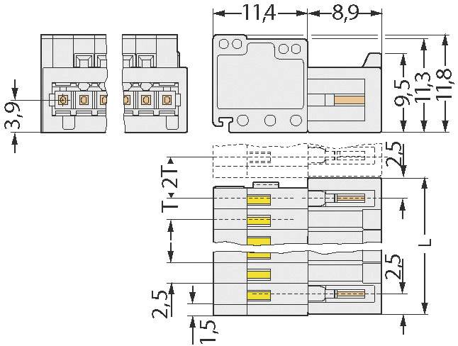 WAGO Stiftgehäuse-Kabel 733 Polzahl Gesamt 5 Rastermaß: 2.50mm 733-205