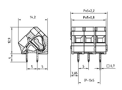 PTR Hartmann 53000080001D Federkraftklemmblock 2.50mm² Polzahl 8 Kiesel-Grau