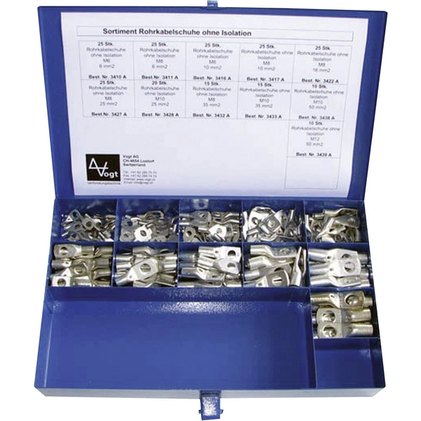Vogt Verbindungstechnik 732455 Quetschverbinder-Sortiment 6mm² 50mm² Metall 220St. Vogt Verbindungstechnik 732455 Quetschverbinder-Sortiment 6mm² 50mm² Metall 220St.