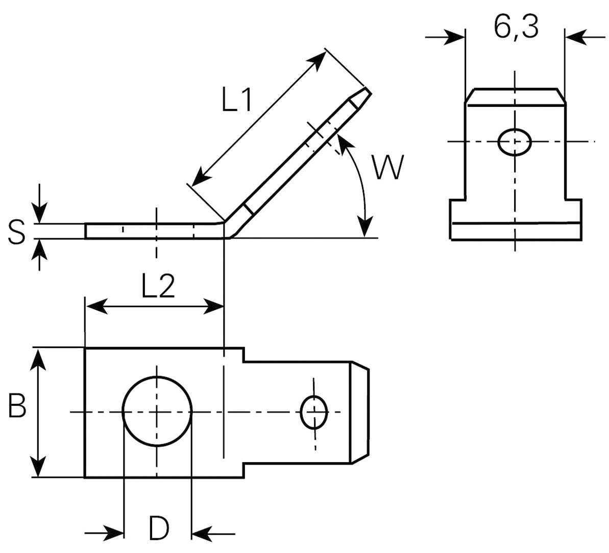 Vogt Verbindungstechnik 3856.60 Steckzunge Steckbreite: 6.3mm Steckdicke: 0.8mm 45° Unisoliert Metall