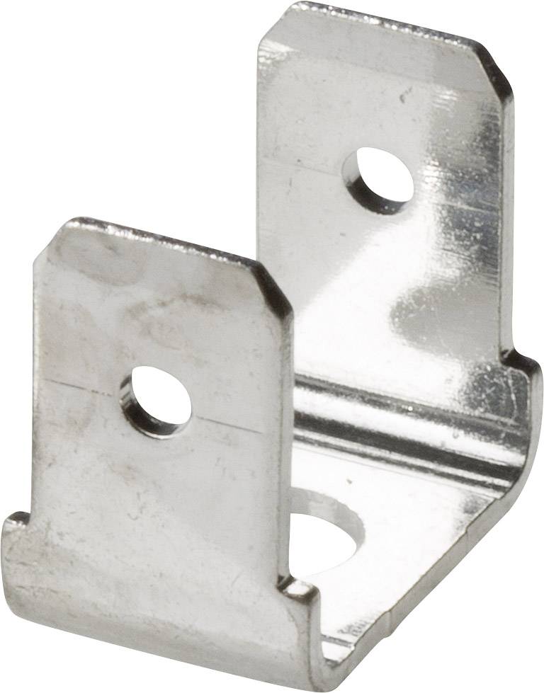 Metal angle bracket with three mounting holes; rectangular shape with rounded edges, reflective surface.