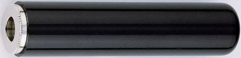 Ein zylindrisches, schwarzes Objekt mit silberfarbenem Rand; möglicherweise ein technisches oder mechanisches Teil.
