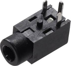 Ein schwarzer 3,5-mm-Klinkenbuchse mit zwei Metallpins ragt nach oben. Sie dient zum Anschluss von Audio-Geräten.