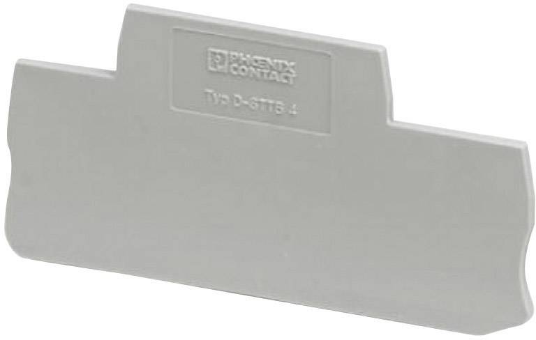 Graue Kunststoffabdeckung mit dem Aufdruck 'Phoenix Contact TYP D-STTB 4', dient zum Abdecken von elektrischen Anschlüssen.