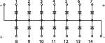 Diagramm einer elektrischen Schaltung mit mehreren Schaltern und Anschlüssen, die eine serielle Verbindung darstellen.