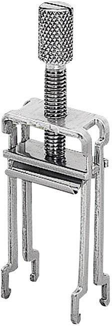 Metallisches Werkzeug mit vier Greifern und Schraubmechanismus, wahrscheinlich ein Auszieher zum Entfernen von Lagerungen oder Riemenscheiben.