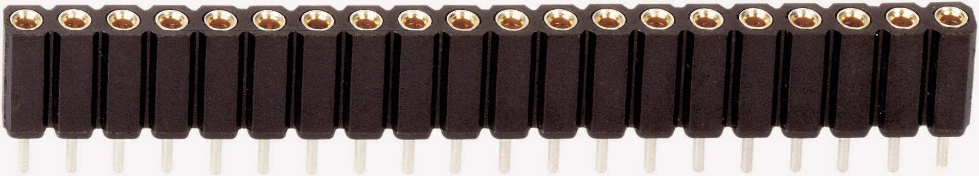 Mehrreihiger Steckverbinder mit 18 goldenen Pins, geeignet für elektronische Anwendungen zur Verbindung von Schaltkreisen.