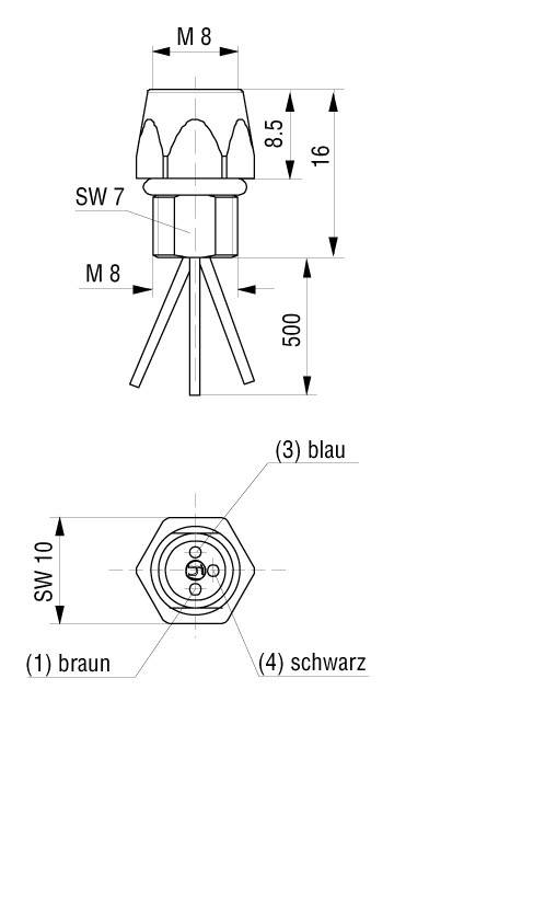 Hirschmann 935 980-000 Sensor-/Aktor-Einbausteckverbinder M8 Buchse, Einbau 0.50m Polzahl Sensoren: 3 1St.