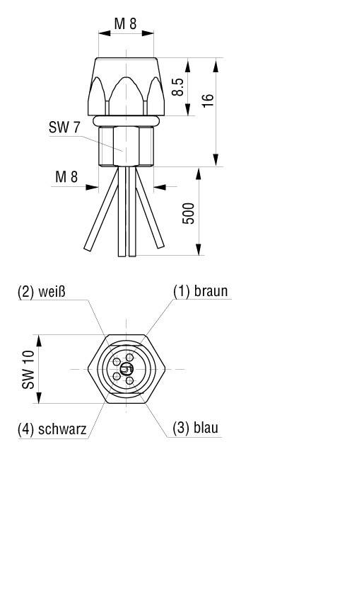 Hirschmann 935 980-001 Sensor-/Aktor-Einbausteckverbinder M8 Buchse, Einbau 0.50m Polzahl Sensoren: 4 1St.
