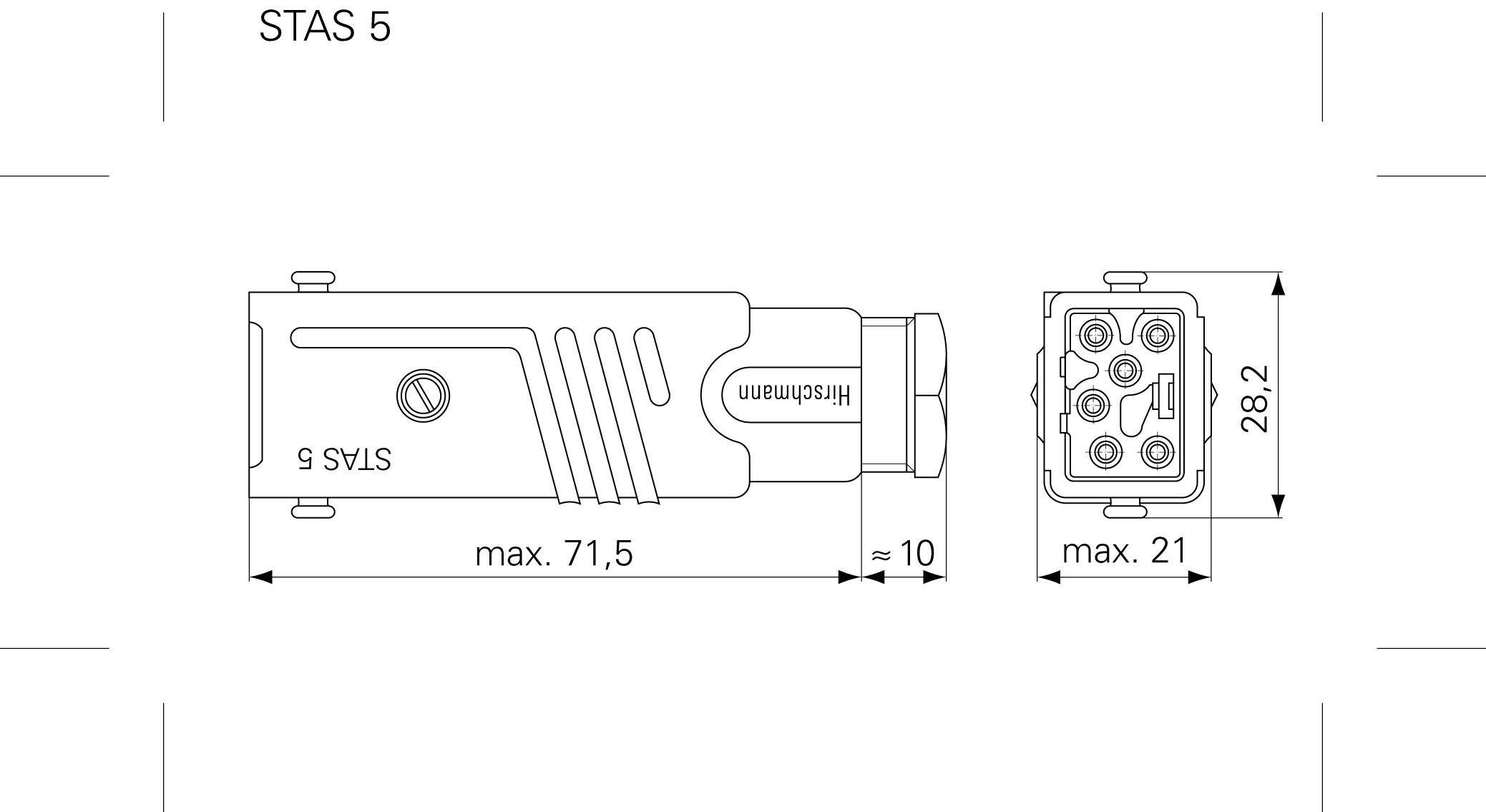 Hirschmann 932 038-106-1 Netz-Steckverbinder STAS Stecker, gerade Gesamtpolzahl: 2 + PE 16 A Grau 1