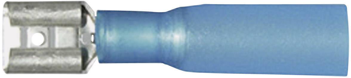 Ein blauer, isolierter Flachstecker, der für elektrische Verbindungen verwendet wird.