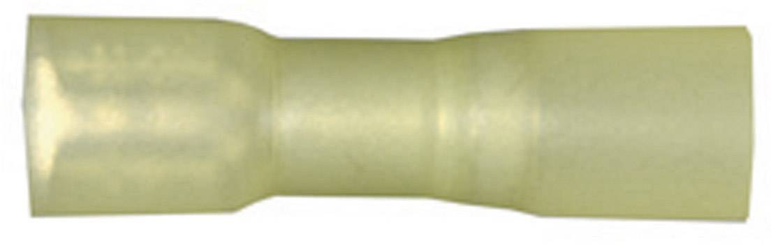 A yellow electrical connector with a plastic housing and cylindrical shape, used for cable connection.