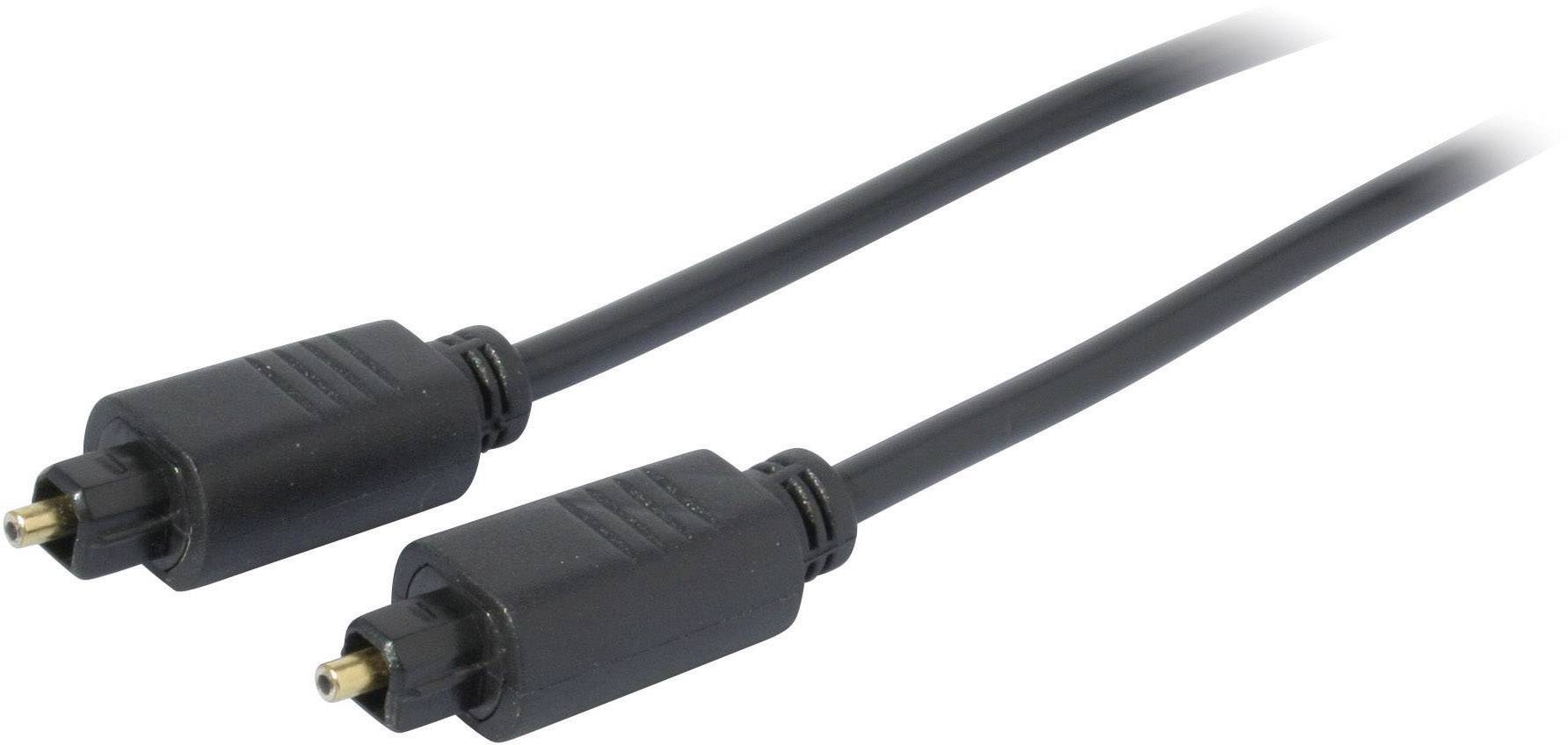 Schwarzes optisches Audiokabel mit zwei Toslink-Steckern, geeignet zur Übertragung digitaler Audiosignale zwischen Geräten.