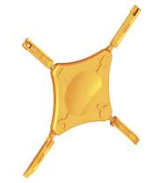 Orange Kunststoffteil in X-Form mit abgerundeten Kanten und vier verlängerten Armen.