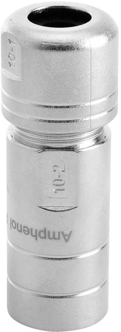Silberner Adapterstecker mit der Aufschrift 'Amphenol'. Zylindrische Form mit zwei Rillen und einer Öffnung an der oberen Seite.
