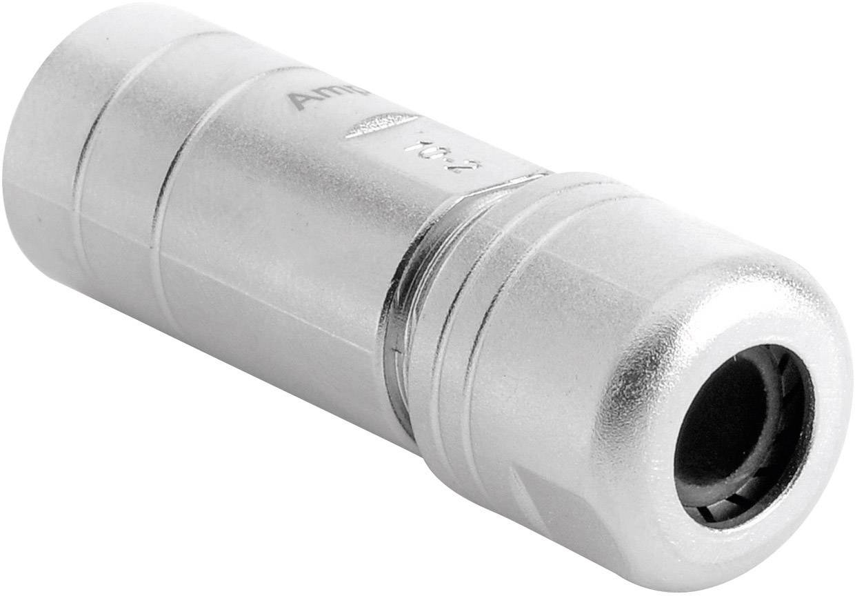 Zylindrischer Metalladapter, zur Verbindung von Audiokabeln, silberfarben, mit markanten Rillen und Eingangsöffnung an der Vorderseite.