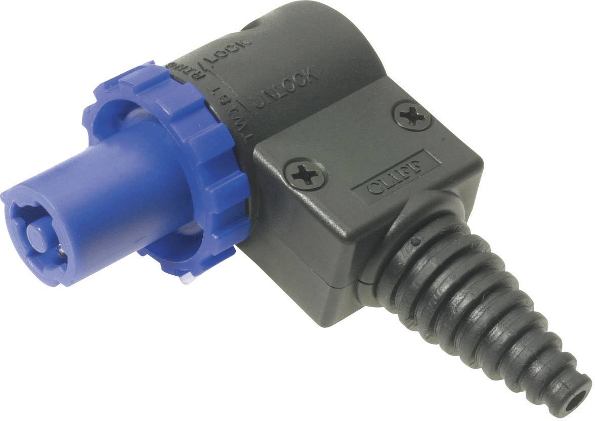 Kunststoff-Steckverbinder mit blauer und schwarzer Gehäusefarbe, zum Verbinden elektrischer Geräte und Kabel.