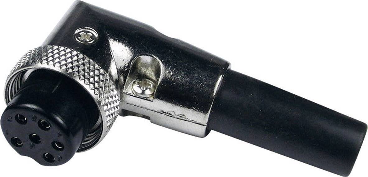 Ein schwarzer und silberner elektrischer Stecker mit mehreren Stiften, geeignet für industrielle oder elektronische Anwendungen.