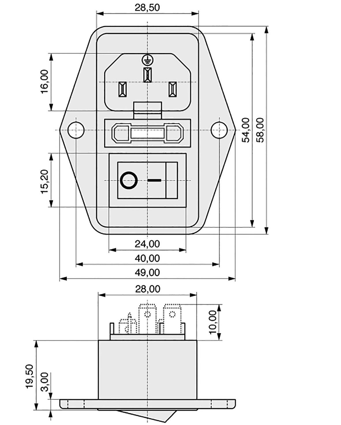 K & B 59JR101-1FR-LR Kaltgeräte-Steckverbinder 42R Stecker, Einbau vertikal Gesamtpolzahl: 2 + PE 6 A, 10A Schwarz 1St.